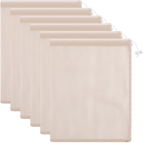 Frienda 6 Pack Mesh Drawstring Bags 11x15 Inch for Toys - color: Beige Color