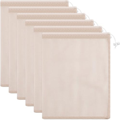 Frienda 6 Pack Mesh Drawstring Bags 11x15 Inch for Toys - color: Beige Color
