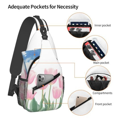 SUPLUCHOM Sling Bag Tulip Flower Hiking Daypack Crossbody Shoulder Backpack Travel Chest Pack for Men Women - color: B0157