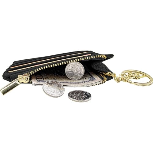 woogwin Slim RFID Credit Card Holder for Women Mini Front Pocket Wallet Purse With Keychain - color: Lichee Black