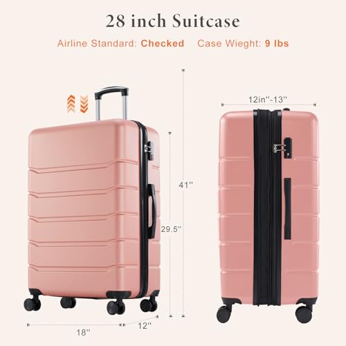 Sweetcrispy 28 Inch Checked Luggage, Suitcase with Spinner Wheels - color: Pink, size: 28 Inch