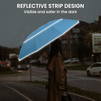 G4Free 54/62 Inch Large Inverted Golf Umbrella Windproof Reflective Stripe - color: Sky Blue, size: 62 inch