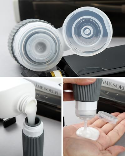 Mrsdry Travel Bottles 8 Pack, TSA Approved 3 oz Toiletries Containers, Leak Proof Silicone Squeezable Essentials Jars with Clear Bag - color: Black Gray, size: Bottle 3oz Jars 3oz