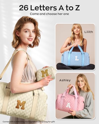 Duffle bag for girls 10-12, Girls Gift Bag Teens, Initial Travel Duffel Bag - color: purple, style: H