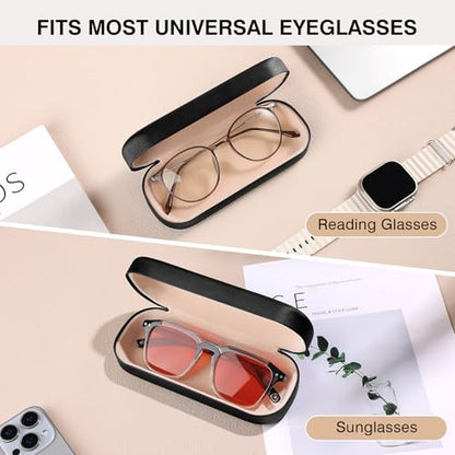 Marvolia Glasses Case Hard Shell Large Eyeglasses Case | PU Leather Protective Cases for Sunglasses Eyeglasses with Cleaning Cloth for Men Women - color: Black 1