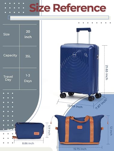 CONCEPTEN Luggage Sets 3 Piece, PP Hardshell Suitcases Set with Wheels - color: Dark Blue, size: 3 Piece Sets (21/Db/Tb)