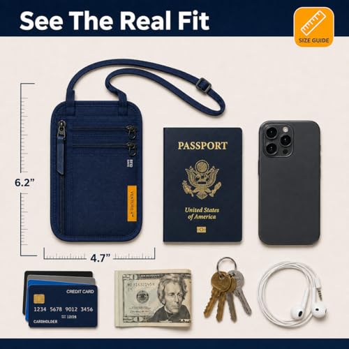 VENTURE 4TH Slim Neck Wallet, RFID Blocking Passport Holder - Navy - color: Navy Blue