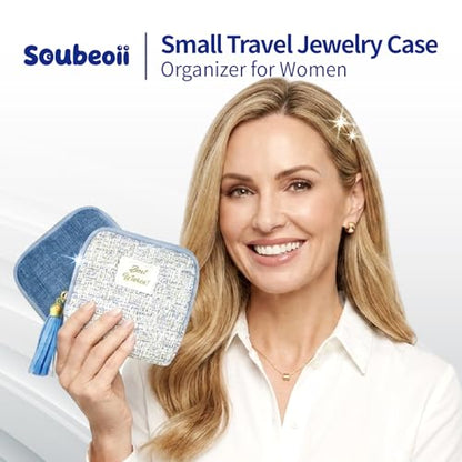 2PCS Small Travel Jewelry Case with Earring Box Mini Jewelry Case - color: 2PCS Light blue