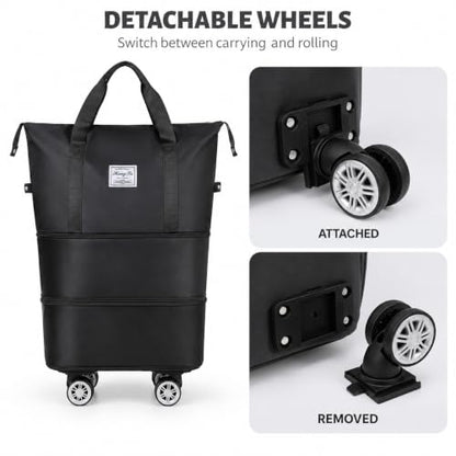 Expandable Rolling Travel Bag with Detachable Wheels,Black - color: Black