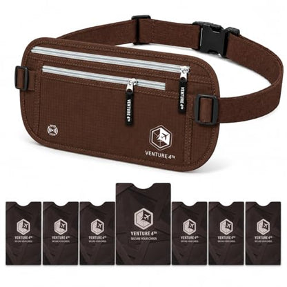VENTURE 4TH Travel Money Belt with 7 RFID Sleeves - Brown - color: Brown