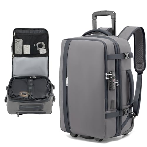 Fanwoli Rolling Vacuum Backpack Travel,One-Button Compression,TSA Carry-On - color: Grey