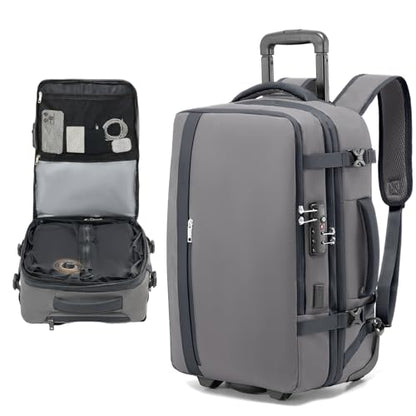 Fanwoli Rolling Vacuum Backpack Travel,One-Button Compression,TSA Carry-On - color: Grey