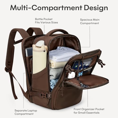 mibasies 30L Airline Approved Travel Carry On Backpack, fit 17" Laptop - color: Mocha Brown, size: X-Large