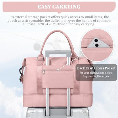Weekender Bags for Women, Carry-On Overnight Travel Duffel Bag - color: Pink, size: Extra Large