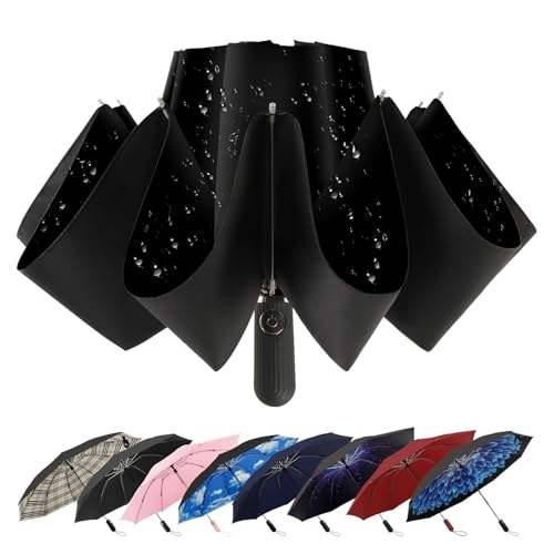 ZDSSM Inverted Umbrella for Rain, Compact Windproof Auto Open Close - color: 블랙.
