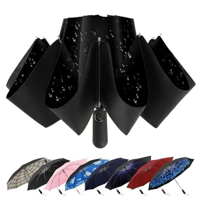 ZDSSM Inverted Umbrella for Rain, Compact Windproof Auto Open Close - color: 블랙.