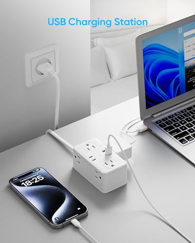 Kakyanill Italy Travel Plug Adapter, Italy Power Adapter, 6 AC Outlets, 4 USB Ports (2 USB C), 3ft Wrapped Around Extension Cord, for Italy Chile Libya - style: for Italy