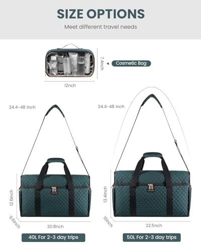 LOVEVOOK Travel Duffle Bag - Weekender & Overnight Bag with Toiletry & Wet Pocket, Carry-On Size, 3pc Set - color: Dark Green-Black, size: Extra Large