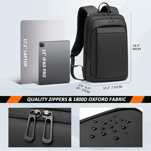 FENRUIEN 17.3 Inch Expandable Mens Backpack for Work, Black - size: 17.3 Inch, style: Business
