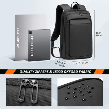 FENRUIEN 17.3 Inch Expandable Mens Backpack for Work, Black - size: 17.3 Inch, style: Business