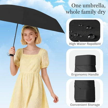 TOPSAIL Mini Umbrella for Travel, UPF 50+ UV Sun & Rain Protection, Compact 6k Folding Pocket Umbrella with Case for Purse, Backpack - color: BlackBlue