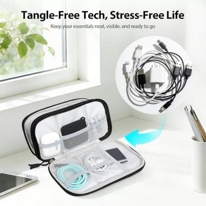Double Layer Electronics Organizer, Travel Tech Pouch, Black - color: Black, size: Medium