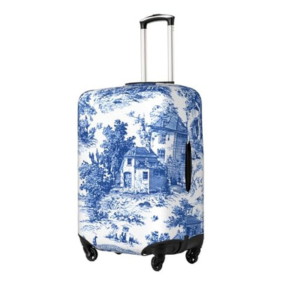 Luggage Cover, Blue and White Pattern, Elastic Polyester Spandex, Protective Suitcase Cover with Double Opening Design, Small (18-21 inches) - color: Blue and White pattern, size: S (for 18"-21" Suitcase)