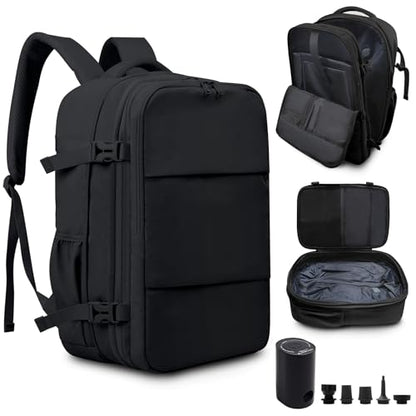 Vacuum Travel Backpack with Pump, Expandable, 17-Inch Laptop, Black - color: Black
