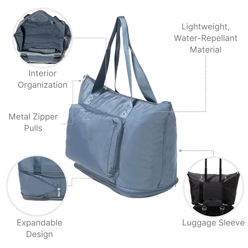 Baggallini Carryall Expandable Lightweight Travel Tote 22" Packable Folding Compact Nylon Washable Weekender w/Luggage Sleeve - color: Mist