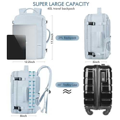 Beraliy Travel Backpack for Men Women,TSA Carry On Backpack Flight Approved - color: Light-blue, size: X-Large