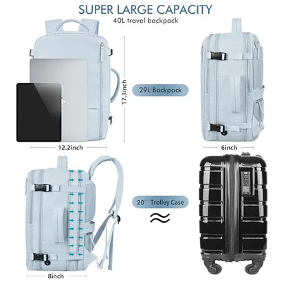 Beraliy Travel Backpack for Men Women,TSA Carry On Backpack Flight Approved - color: Light-blue, size: X-Large