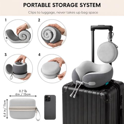 Travel Neck Pillow for Airplane, 50D Memory Foam, Cooling Ice Silk Cover, U-Shape, Adjustable Buckle, Washable Cover with Carry Case (Grey) - color: Grey