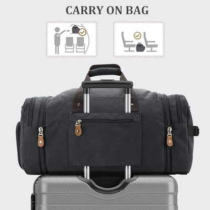 Gonex Canvas Duffle Bag, Expandable 60L Travel Overnight Weekender Bag - color: Dark Grey, size: X-Large-60L (With Shoe Compartment)