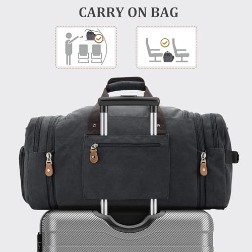 Gonex Canvas Duffle Bag, Expandable 60L Travel Overnight Weekender Bag - color: Dark Grey, size: X-Large-60L (With Shoe Compartment)