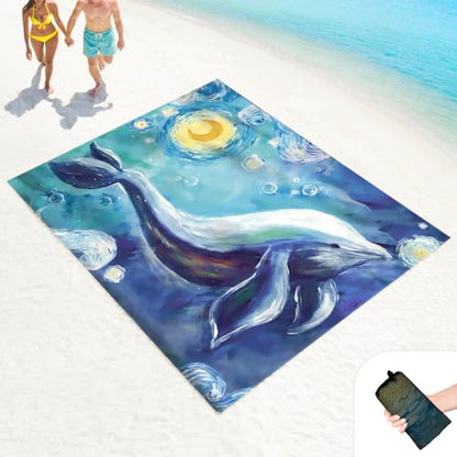 Beach Blanket Waterproof Sandproof Large 100x80in with Mesh Bag - color: Watercolor Dolphin