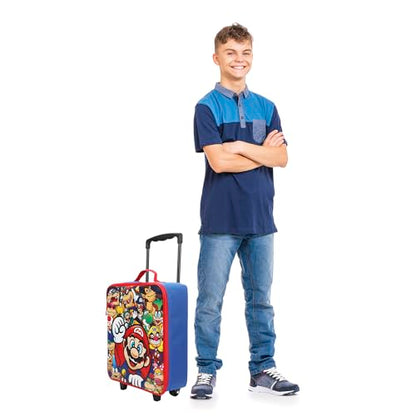Super Mario Bros Character Group Shot 14" Youth Blue Soft Sided Luggage - color: Super Mario Group Shot Blue