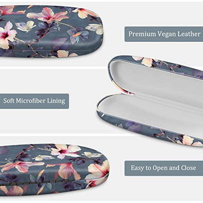 FINTIE Hard Shell Eyeglasses Case, Portable Protective Glasses Cover - color: Blooming Hibiscus