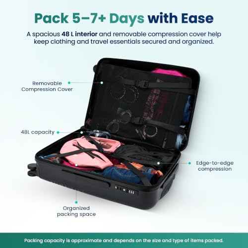 TAKE OFF 22 Inch Large Carry-On Suitcase Hardshell with Removable Wheels - color: Black, size: 22" - Carry On 4.0