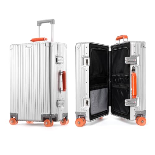20 Inch All Aluminum Zipperless Carry On Luggage,Hard Shell Suitcase - color: Silver