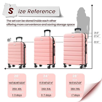 AnyZip Luggage Sets 3 Piece Hardshell Suitcase Set PC ABS Lightweight Travel Suitcases with 4 Double Spinner Wheels TSA Lock 20 24 28 Inch Pink - color: Pink, size: 3 piece set (20/24/28)