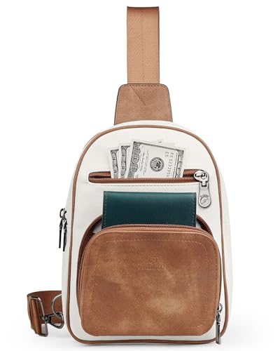 FADEON Sling Bags for Women Crossbody Bag, Designer PU Leather Sling Purse - color: Beige Brown, size: Small