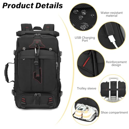 Travel Backpack for Men & Women, Convertible Duffle Bag 50L Large Carry on Backpack with Shoe Laptop Compartment, Wet Pocket - size: Large