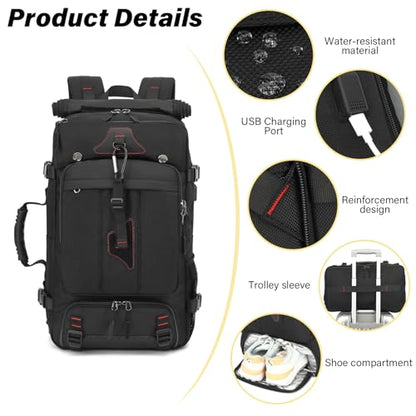 Travel Backpack for Men & Women, Convertible Duffle Bag 50L Large Carry on Backpack with Shoe Laptop Compartment, Wet Pocket - size: Large