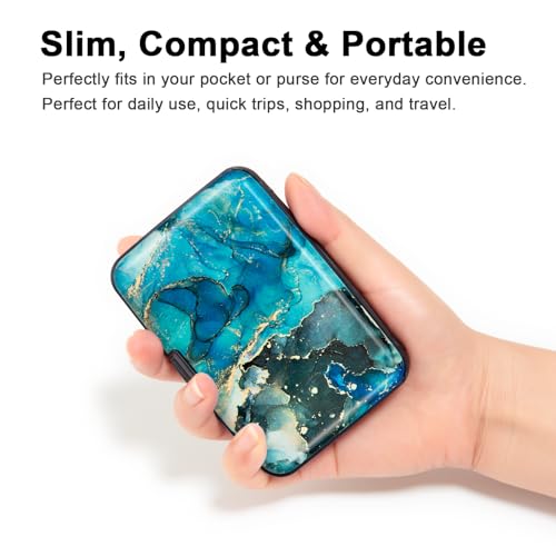 Credit Card Holder Small RFID Blocking Wallet Business Metal Slim Mini Aluminum Hard Case for Women Men - color: Fluid Art
