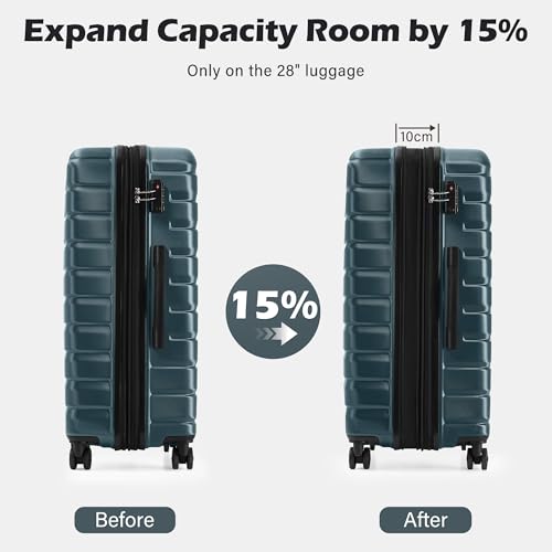 Coolife Lightweight Luggage with TSA Lock,Large Checked Teal Blue - color: Teal Blue, size: Large(28in)