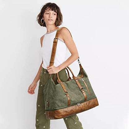 S-ZONE Weekender Bag for Men Canvas Duffle Overnight Travel Bag Army Green - color: B-Army Green
