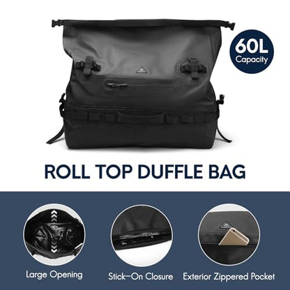 Haimont IPX7 Waterproof Roll-Top Dry Duffel Backpack Bag - color: Black, size: 60L