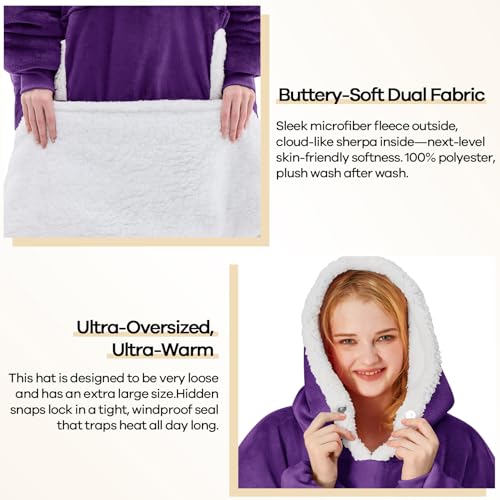 yescool Wearable Blanket Hoodie as Christmas Birthday Gifts for Women Mom - color: Deep Purple, size: Oversized