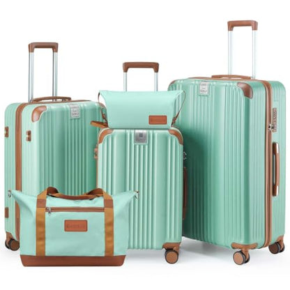 Luggage Set 3 Piece Luggage with PC+ABS Hardshell TSA Lock Spinner Wheels Carry on Lightweight Suitcase Cup Holder，YKK Zippers and Hoot(Green, 5 piece sets(20/24/28/DB/TB)) - color: Green, size: 5 piece sets(20/24/28/DB/TB)