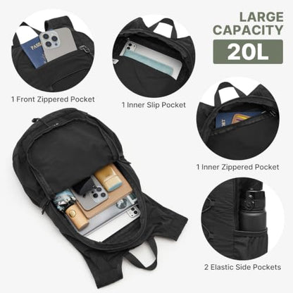 G4Free 20L Lightweight Packable Hiking Backpack for Women Men - color: Black
